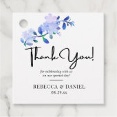 素朴なダスティーブルーの水彩画風の花と葉 フェイバータグ (正面)