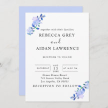 素朴なダスティーブルーの水彩画風の花と葉