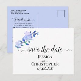 素朴なダスティーブルーの水彩画風の花と葉 案内ポストカード