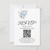 素朴なダスティーブルーの水彩花と葉 出欠カード (正面)