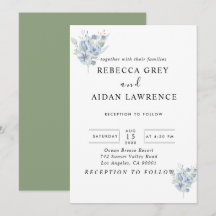 素朴なダスティーブルーの水彩花と葉