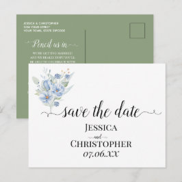 素朴なダスティーブルーの水彩花と葉 案内ポストカード