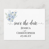 素朴なダスティーブルーの水彩花と葉 案内ポストカード (正面)