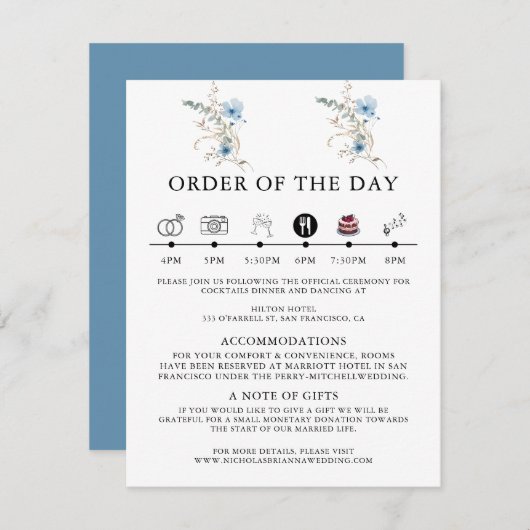 素朴なダスティーブルーの水彩花束 エンクロージャーカード (正面/裏面)