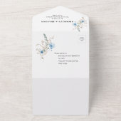 素朴なダスティーブルーの水彩花束 オールインワン招待状 (外側)