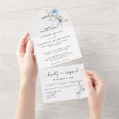 素朴なダスティーブルーの水彩花束 オールインワン招待状 (貼ってはがせる)