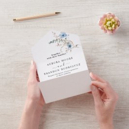 素朴なダスティーブルーの水彩花束 オールインワン招待状