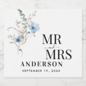 素朴なダスティーブルーの水彩花束 スパークリングワインラベル (シングルラベル)