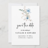 素朴なダスティーブルーの水彩花束 セーブザデート (正面)