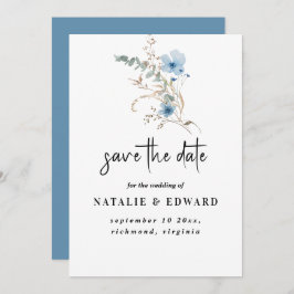 素朴なダスティーブルーの水彩花束 セーブザデート