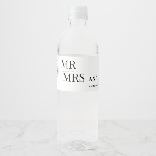 素朴なダスティーブルーの水彩花束 ペットボトルラベル (正面)