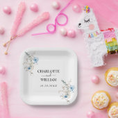 素朴なダスティーブルーの水彩花束 ペーパープレート (パーティー)