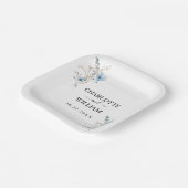 素朴なダスティーブルーの水彩花束 ペーパープレート (傾斜あり)