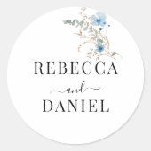 素朴なダスティーブルーの水彩花束 ラウンドシール (正面)