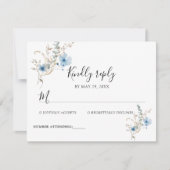 素朴なダスティーブルーの水彩花束 出欠カード (正面)