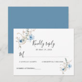 素朴なダスティーブルーの水彩花束 出欠カード (正面/裏面)