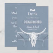 素朴なダスティーブルーの食べ飲み結婚式 ウシの頭蓋骨 案内状 (正面/裏面)