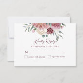 素朴なダスティーローズの水彩花モチーフ 黒 RSVP カード (裏面)