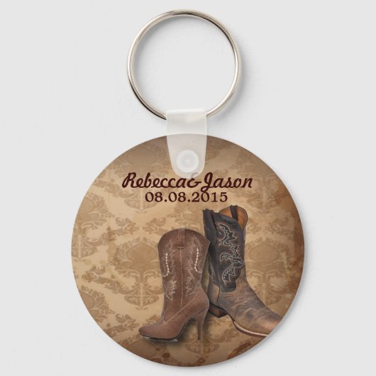 素朴なダマスクウエスタンカウボーイ結婚式の引き出物 キーホルダー (正面)