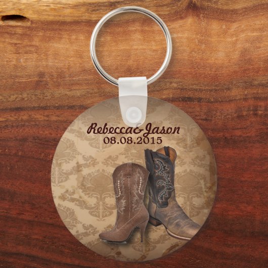 素朴なダマスクウエスタンカウボーイ結婚式の引き出物 キーホルダー (正面)