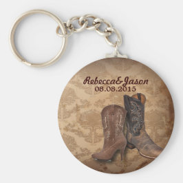 素朴なダマスクウエスタンカウボーイ結婚式の引き出物 キーホルダー