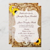 素朴なダメージ加工のひまわりと渦巻きの結婚式招待状 招待状 (正面/裏面)
