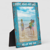 素朴なダメージ加工のブルー ビーチ ウッド テキスト フォト フォトプラーク (側面)