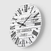 素朴なダメージ加工の木製ファミリー名ローマ数字 ラージ壁時計 (傾斜)