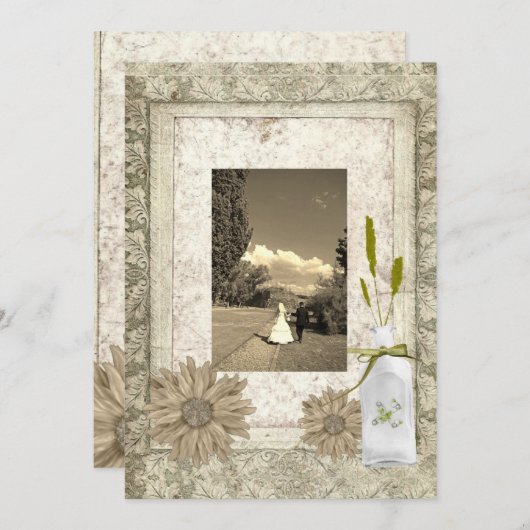 素朴なダリアのウェスタンカントリーウェディング 招待状 (正面/裏面)