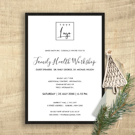 素朴なダークウッドのログ あなたのロゴ ワークショップ イベント 招待状