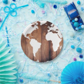 素朴なダークウッドの板 & 白い世界地図 ペーパープレート (パーティー)