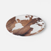 素朴なダークウッドの板 & 白い世界地図 ペーパープレート (アングル)