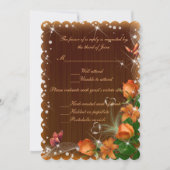 素朴なダークウッドの花と蝶のウェディング返信カード 招待状 (正面)