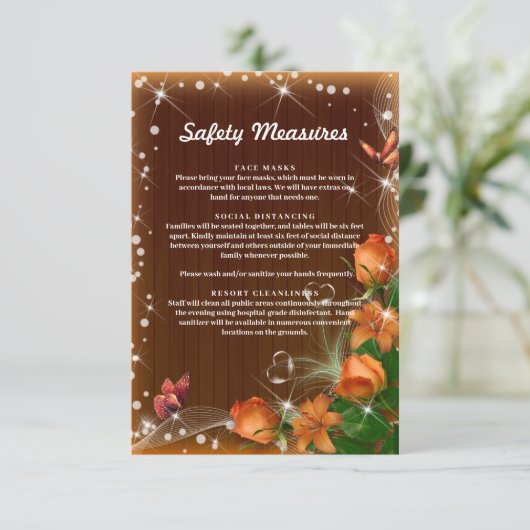 素朴なダークウッドオレンジ花の安全対策 エンクロージャーカード (スタンド正面)