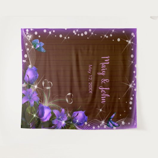 素朴なダークウッドパープルの花のウェディングバックドロップ タペストリー (正面(横))