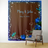 素朴なダークウッドブルーの花柄のウェディングバックドロップ タペストリー (インサイチュ)