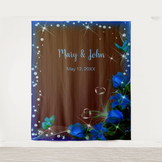 素朴なダークウッドブルーの花柄のウェディングバックドロップ タペストリー (正面)