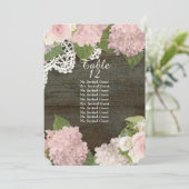 素朴なダークウッドレースのローズハイドランジア テーブル シーティング 招待状 (スタンド正面)