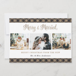 素朴なチェック柄のクリスマスカード 結婚おめでとう シーズンカード