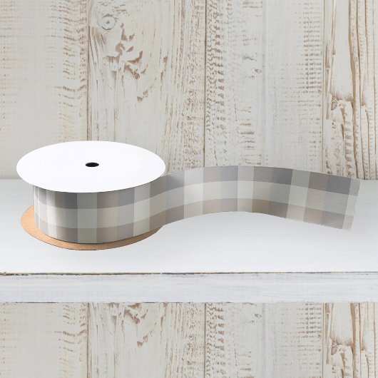 素朴なチェック柄のタン グレー アイボリー サテンリボン