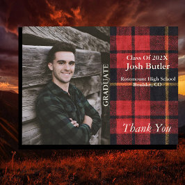 素朴なチェック柄 卒業のお知らせ & 感謝の気持ち ポストカード