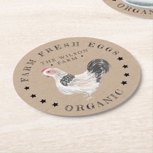 素朴なチキンクラフト卵カートン ラウンドペーパーコースター (アングル)