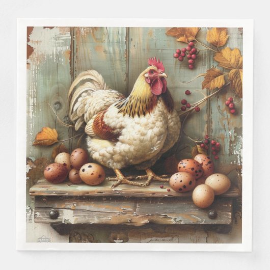 素朴なチキンコープのペーパーナプキン (正面)