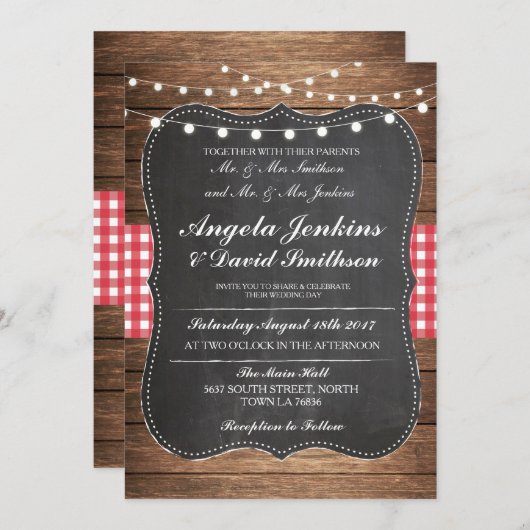 素朴なチョーク木を結婚することは納屋の招待をつけます 招待状 (正面/裏面)