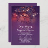 素朴なツリーブランチの紫色のひもは結婚式をつけます 招待状 (正面/裏面)