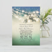 素朴なツリーブランチ及びひもはティール(緑がかった色)の結婚式をつけます 招待状 (スタンド正面)