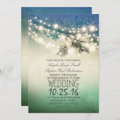 素朴なツリーブランチ及びひもはティール(緑がかった色)の結婚式をつけます 招待状 (正面/裏面)