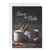 素朴なティーカップとホットチョコレートのSave the Date