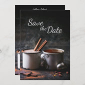 素朴なティーカップとホットチョコレートのSave the Date 招待状 (正面/裏面)