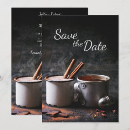 素朴なティーカップとホットチョコレートのSave the Date 招待状